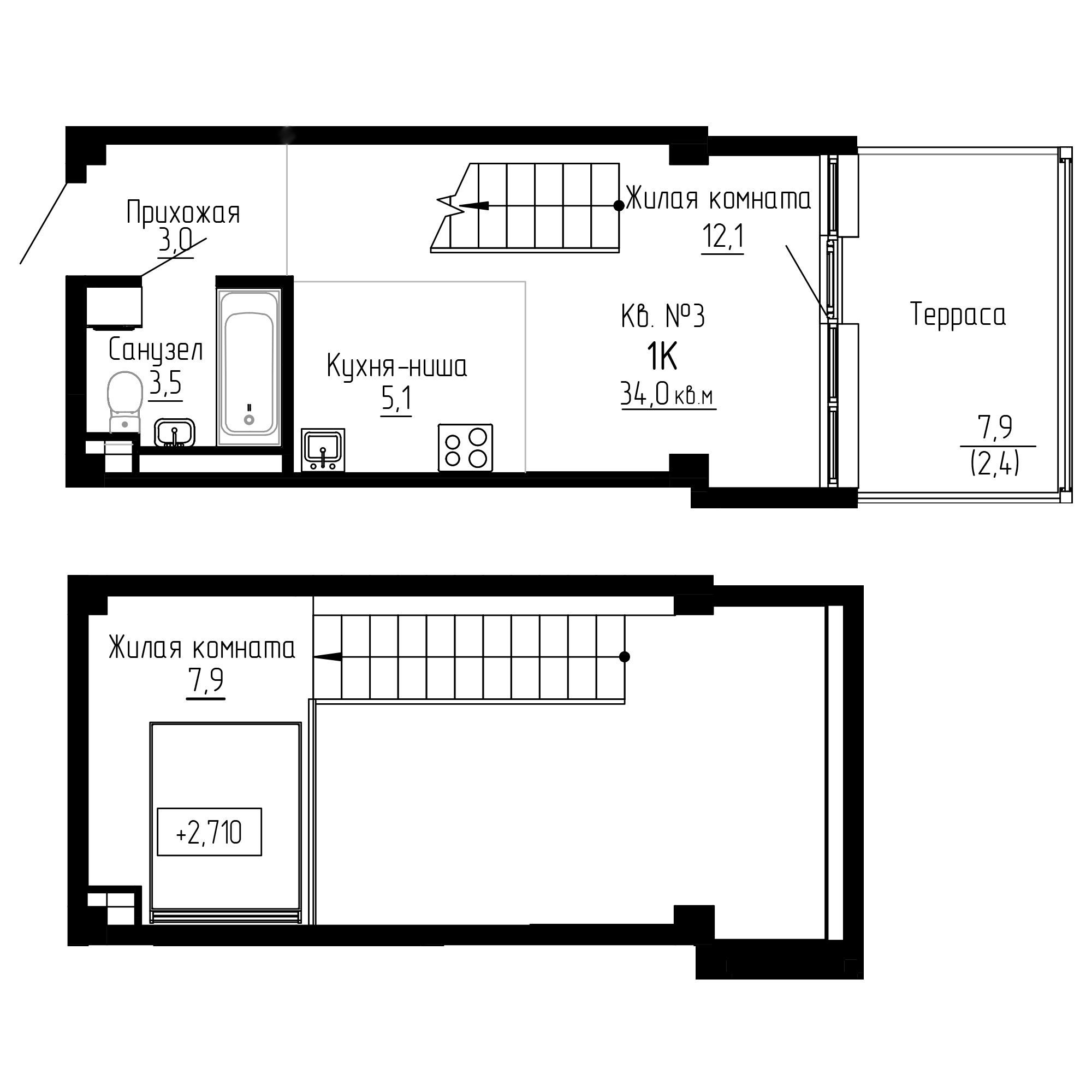 ЖК ДНС Сити (DNS Сити), 2-комн кв 34,0 м2, за 9 180 000 ₽, 1 этаж